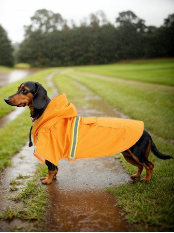 Pet's Reflective Waterproof Toggle Drawstring Pocket Hooded Raincoat - YELLOW - S
