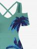 Tenue de Plage Grande Taille Mignon Contrastant Imprimé Cocotier pour Couples - Vert 