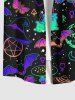Plus Size Ombre Skull Bat Butterfly Moon Star Galaxy Planet Mushroom Print Halloween Button Pocket Shirt For Men -  