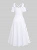 Plus Size Skull Rose Flower Branch Crow Print Halloween Costume Crisscross A Line Maxi Dress -  