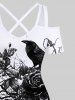 Plus Size Skull Rose Flower Branch Crow Print Halloween Costume Crisscross A Line Maxi Dress -  