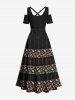 Maxi Robe D'Halloween 3D Fleur Squelette avec Nœud Papillon à Epaule Dénudée Grande Taille - Noir 2X