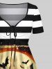 Plus Size Pumpkin Lantern Tree Bat Moon Striped Print Halloween Costume Cinched A Line Dress -  