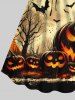 Plus Size Pumpkin Lantern Tree Bat Moon Striped Print Halloween Costume Cinched A Line Dress -  