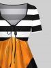 Robe Costume D'Halloween Citrouille Fantôme et Forêt Imprimés Ligne A de Grande Taille - Multi-A 4X