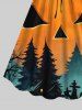 Robe Costume D'Halloween Citrouille Fantôme et Forêt Imprimés Ligne A de Grande Taille - Multi-A 4X