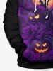 Plus Size Pumpkin Lantern Tree Branch Moon Bat Print Halloween Pocket Drawstring Pullover Hoodie For Men -  