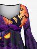 Plus Size Pumpkin Lantern Tree Branch Moon Bat Print Halloween Costume Ruched High Low Asymmetric Dress -  