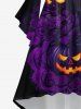 Plus Size Pumpkin Lantern Tree Branch Moon Bat Print Halloween Costume Ruched High Low Asymmetric Dress -  