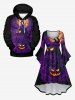 Plus Size Pumpkin Lantern Tree Branch Moon Bat Print Halloween Costume Ruched High Low Asymmetric Dress -  