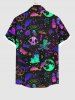 Plus Size Ombre Skull Bat Butterfly Moon Star Galaxy Planet Mushroom Print Halloween Button Pocket Shirt For Men -  