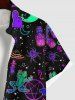Plus Size Ombre Skull Bat Butterfly Moon Star Galaxy Planet Mushroom Print Halloween Button Pocket Shirt For Men -  