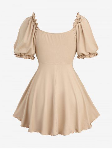 Plus Size Medieval Renaissance Ruffles Ruched Layered Floral Printed Lace-up Grommets Lace Trim Belted Off The Shoulder Top