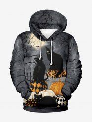 Sweat à Capuche D'Halloween Chauve-souris Citrouille et Chat Imprimés Grande Taille avec Poche à Cordon - Multi-A 8XL