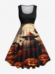Robe D'Halloween Vintage Transparente Crâne Citrouille Imprimées Grande Taille - Noir S