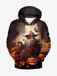 Plus Size Halloween Costume Pumpkin Latern Moon Skull Scarecrow Print Pocket Drawstring Hoodie -  