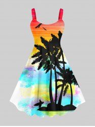 Robe débardeur grande taille à imprimé ombré cocotier, mer et ciel, style hawaïen - Multi-A 4X