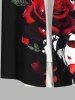 Rose Flowers Contrast Colorblock Print Plus Size Matching Hawaii Beach Outfit For Couples -  