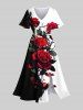 Rose Flowers Contrast Colorblock Print Plus Size Matching Hawaii Beach Outfit For Couples -  