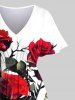 Rose Flowers Contrast Colorblock Print Plus Size Matching Hawaii Beach Outfit For Couples -  