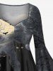 Plus Size Plaid Pumpkin Cat Tree Branch Moon Bat Print Halloween Costume High Low Asymmetric Ruched Dress -  