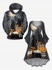 Plus Size Plaid Pumpkin Cat Tree Branch Moon Bat Print Halloween Costume High Low Asymmetric Ruched Dress -  