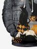 Sweat à Capuche D'Halloween Chauve-souris Citrouille et Chat Imprimés Grande Taille avec Poche à Cordon - Multi-A 8XL