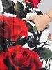 Plus Size Rose Flowers Contrast Colorblock Print Split Hawaii Midi Dress -  