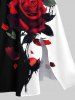 Plus Size Rose Flowers Contrast Colorblock Print Split Hawaii Midi Dress -  