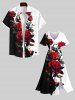 Plus Size Rose Flowers Contrast Colorblock Print Split Hawaii Midi Dress -  