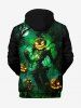 Plus Size Halloween Costume Pumpkin Latern Skeleton Wizard Print Pocket Drawstring Hoodie -  