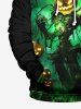 Plus Size Halloween Costume Pumpkin Latern Skeleton Wizard Print Pocket Drawstring Hoodie -  