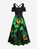 Plus Size Halloween Costume Pumpkin Latern Skeleton Wizard Print Cold Shoulder Crisscross Dress -  