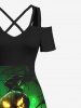 Plus Size Halloween Costume Pumpkin Latern Skeleton Wizard Print Cold Shoulder Crisscross Dress -  