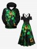 Plus Size Halloween Costume Pumpkin Latern Skeleton Wizard Print Cold Shoulder Crisscross Dress -  
