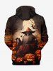 Plus Size Halloween Costume Pumpkin Latern Moon Skull Scarecrow Print Pocket Drawstring Hoodie -  