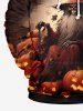Plus Size Halloween Costume Pumpkin Latern Moon Skull Scarecrow Print Pocket Drawstring Hoodie -  