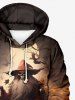 Sweat à Capuche Costume D'Halloween Citrouille Lune et Sorcier Imprimés Grande Taille avec Poche Latérale - Noir 8XL