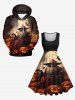 Robe D'Halloween Vintage Transparente Crâne Citrouille Imprimées Grande Taille - Noir S