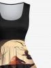 Plus Size Halloween Costume Pumpkin Latern Moon Skull Scarecrow Print 1950s Vintage Dress -  