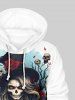 Plus Size Skull Wizard Rose Flower Tree Print Halloween Pocket Drawstring Pullover Long Sleeves Hoodie For Men -  