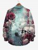 Chemise D'Halloween Boutonnée Déchiré Rose et Crâne Imprimés de Grande Taille à Manches Longues - Multi-A 8XL