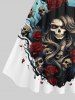 Robe D'Halloween Vintage Trapèze Rose Crâne et Arbre Imprimés de Grande Taille - Noir 6X