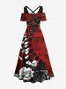 Plus Size Ombre Rose Flower Leaf Print Halloween Costume Crisscross A Line Maxi Dress -  