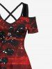 Plus Size Ombre Rose Flower Leaf Print Halloween Costume Crisscross A Line Maxi Dress -  