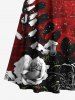 Plus Size Ombre Rose Flower Leaf Print Halloween Costume Crisscross A Line Maxi Dress -  