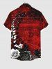 Plus Size Ombre Rose Flower Leaf Print Halloween Button Pocket Shirt For Men -  