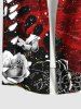 Plus Size Ombre Rose Flower Leaf Print Halloween Button Pocket Shirt For Men -  