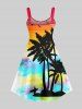 Robe débardeur grande taille à imprimé ombré cocotier, mer et ciel, style hawaïen - Multi-A 4X