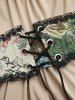 Plus Size Medieval Renaissance Ruffles Ruched Layered Floral Printed Lace-up Grommets Lace Trim Belted Off The Shoulder Top -  